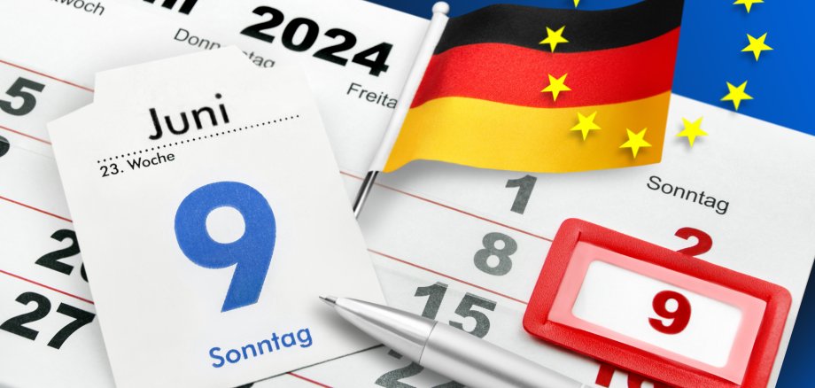Kalender Datum 9. Juni 2024 Europawahl mit Deutscher Flagge 